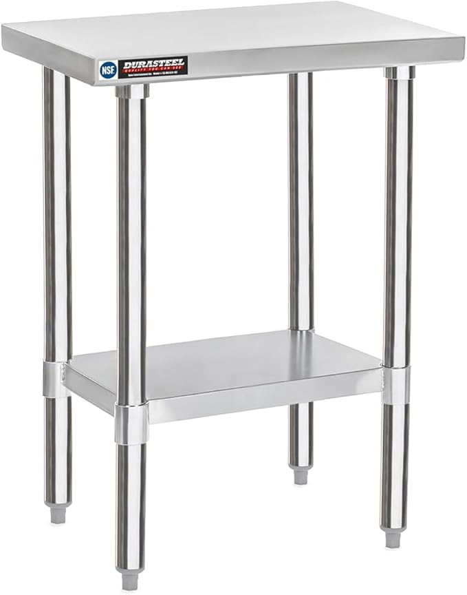 DuraSteel 24x18 Stainless Steel Work Table - NSF Commercial Prep Metal Table - Outdoor Pizza Oven Stand w/Under Shelf - Kitchen Island Laundry Utility Garage Microwave Stand Large Rolling Storage Cart
