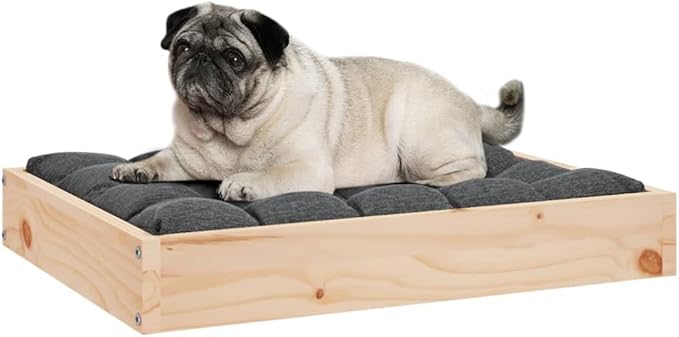 Solid Pinewood Dog Bed Frame for Medium Breeds, Natural Untreated Pine Finish, Sturdy Indoor Pet Furniture with Minimalist Design for Bulldogs and Cocker Spaniels