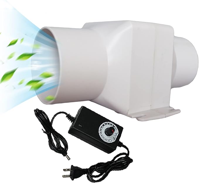 12V Inline Duct Fan Mini Attic Vent Booster 2.4“ 60Mm 58Cfm Variable Exhaust
