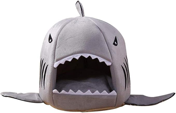 Shark Shaped Pet Dog Puppy Bed Warm Cat Bed House Nest for Autumn Winter Grey M