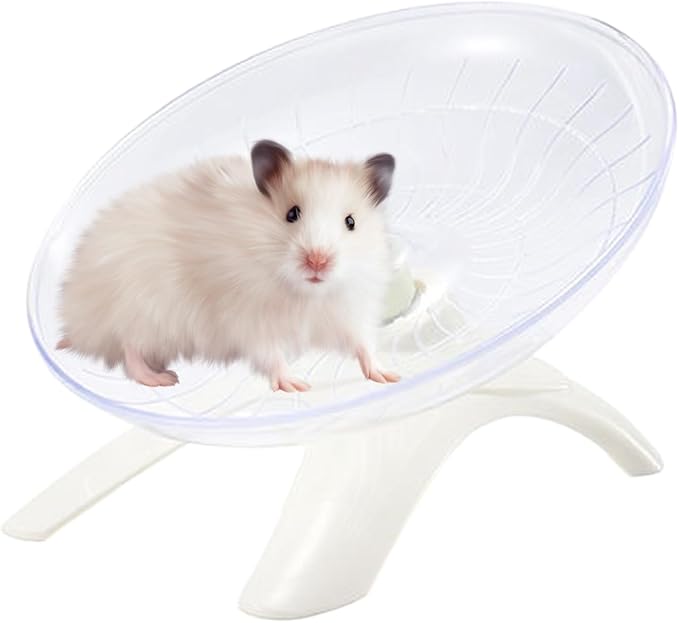 Hamster Flying Saucer Silent Running Wheel, 12 Inch, Suitable for Guinea Pigs, Hamsters, Hedgehogs and Other Small Animals to Ensure Safe Exercise (White)