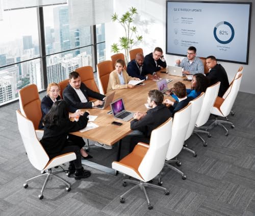 12FT Conference Table with Cable Management Grommets — Modern Rectangle Office Meeting/Boardroom Table with Melamine Wood Top and Metal Frame (Natural)