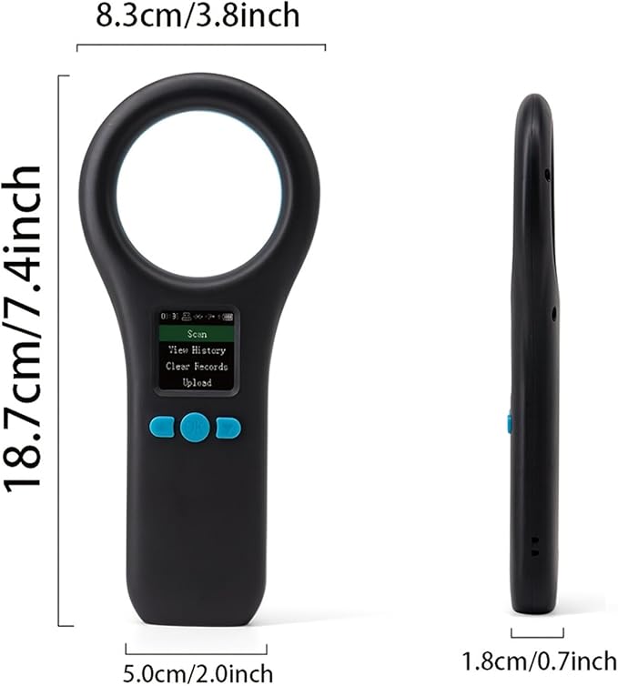 Pet Microchip Scanner, ISO11784/85/FDX-B/EMID Handheld Animal Micro Chip Reader 134.2KHz/125KHz Rechargeable Pet ID Scanner with 500 Data Storage for Dog/Cat/Pig/Animal (Black)