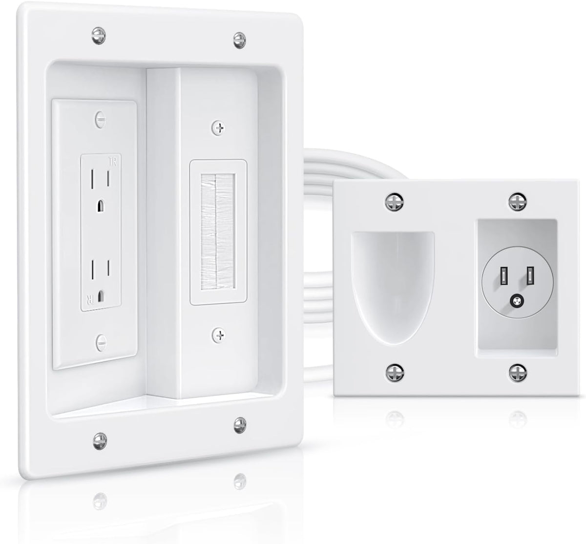 ELECTOP Dual Outlet in Wall Cable Management Kit, TV Cord Hider for Wall Mounted TV, Recessed Low Voltage Media Wall Plate for Power Cables & Low Voltage Wires