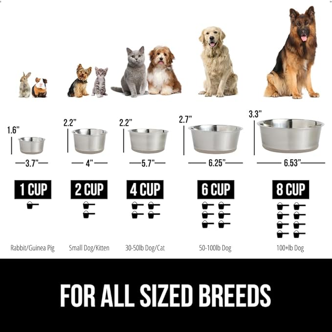 GORILLA GRIP Set of 2 Dog Bowls, Holds 4 Cups (32 fl oz), Heavy Duty Metal Food and Water Bowl for Feeding Dogs and Cats, Dishwasher Safe, Rust Resistant Stainless Steel, BPA Free Rubber Base, Beige