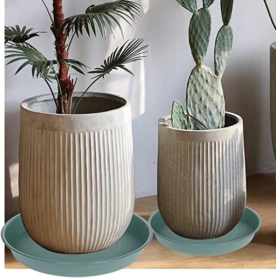 2 Pack of 8 inch Plant Saucer Clear, Heavy Duty Plastic Plant Water Tray 8 inch Round, Flower Plant Saucers for Indoors No Holes, Plant Dishes Saucer for Planter 7"/8" (8", Green)