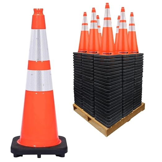 24 Pack 28" Inch Orange Traffic Safety Cones with Dual Reflective Collars - High Visibility Industrial Pylons Traffic Cones for Road, Parking Lots, Driving, Construction