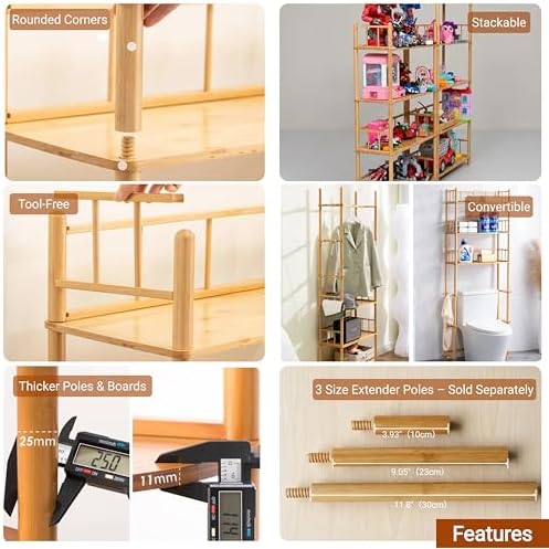 5‑Tier Expandable Bamboo Open Bookcase,Wooden Bookshelf,Natural