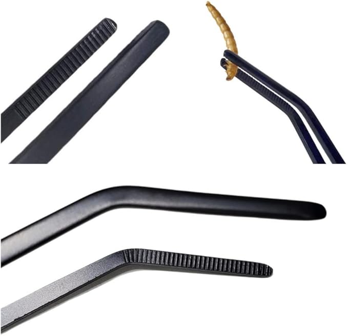 Tweezers and Scooper, Reptile Long Handle Feeding Tool, for Gecko, Lizard, Guinea Pig, Hamsters, Hedgehog, Rat, Snak, Bird and Other Small Animals -10.5" Black 2Pcs+Scooper