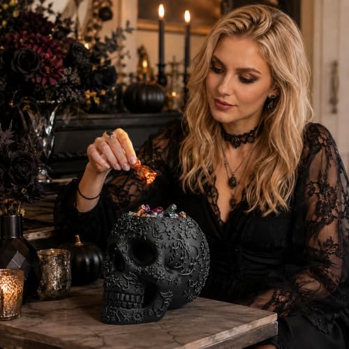 Skull Makeup Brush Holder, Pen Holder, Vanity, Desk, Office Organizer, Stationary, Decor Planter, Candy Bowl, Goth Decorations, Extra Large, Skulls Gothic Skull & Bones Organizer Bathroom
