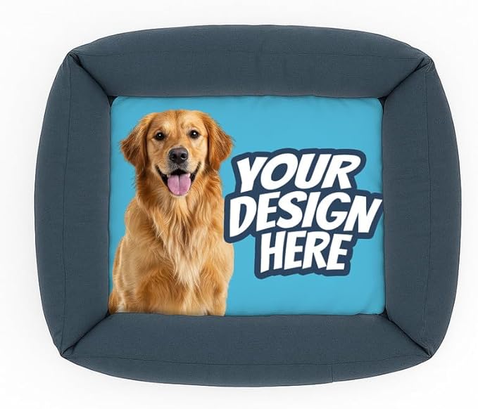 Ships Next Day, Made in USA - Custom Dog Bed – Dog/Puppy Bed w/Navy Blue Base - Personalized Pet Photo Upload - Indoor Use - Ideal Gift - Available in 3 Sizes (20x15.5 Inches)