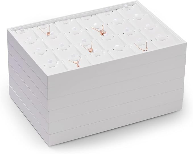 Oirlv Premium White Leather Stackable Jewelry Tray Ring Holder Organizer