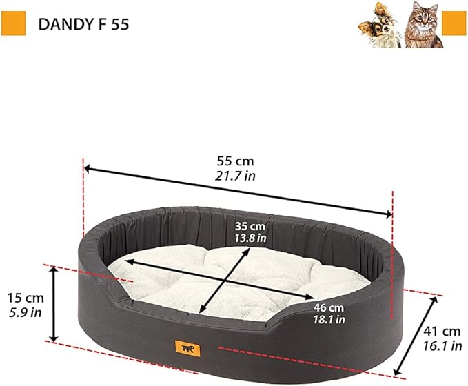 Ferplast Dandy Cat and Dog Bed, Cotton/Fur, 55 x 41 x 15 cm