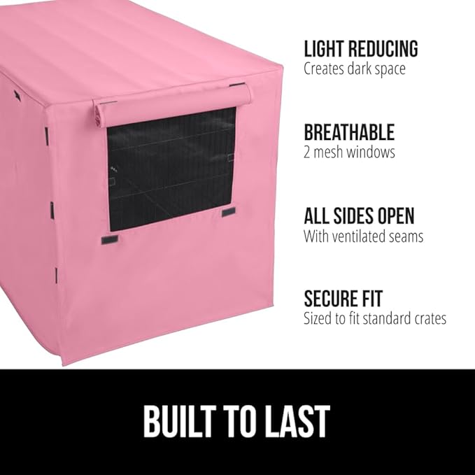 GORILLA GRIP Dog Crate Covers Compatible with Amazon Basics Dog Crates, All Sides Open, Privacy Cover Fits 24" Wire Kennel, Breathable Mesh Windows, Light Reducing Puppy Training Cage Topper, Pink