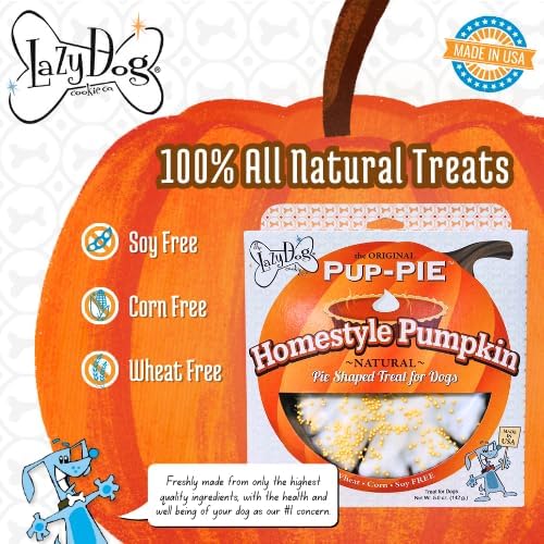The Lazy Dog Cookie Co. Homestyle Pumpkin Pup-Pie – All Natural Dog Treat for All Occasions – Healthy Dog Cookies Made in USA – 6" Celebration Pie – Best Natural Treats for Dogs, 5 oz