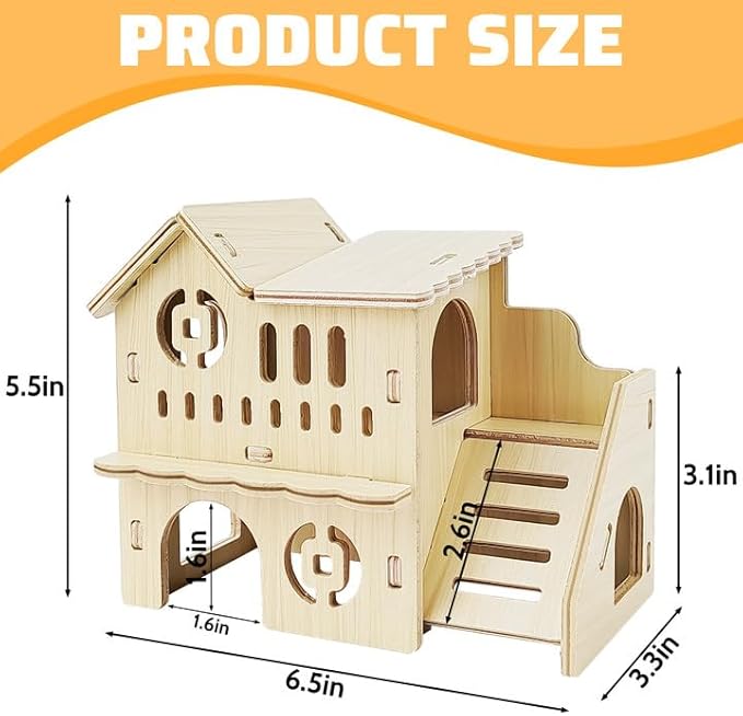 Hamster House,Tiny House with Slide House, Double-Decker Hut,Hamsters Cage Accessories,Small Animal Habitat Decor for Hamster