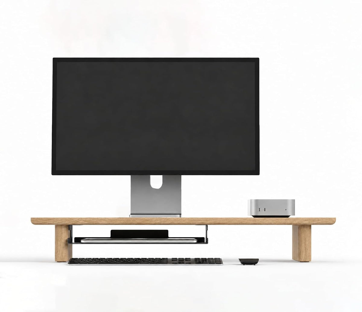 White Oak Single Monitor Stand Riser - 31.5" Wooden Monitor Stand for iMac, Laptop & Monitor, Minimalist Desk Shelf Organizer