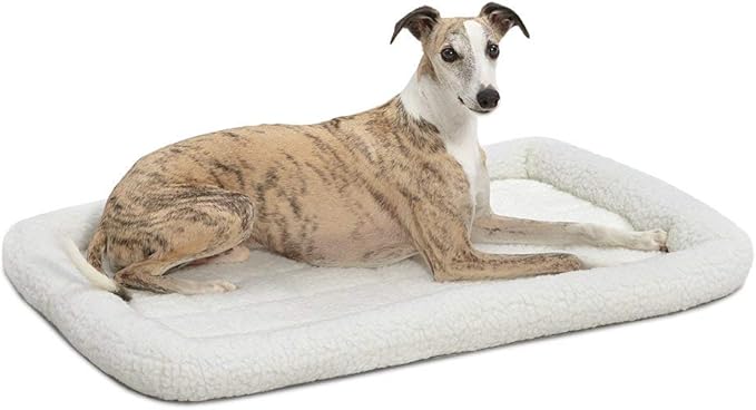 MidWest Homes for Pets QuietTime Dog Bed – White Fleece Bolster, Ultra-Soft and Machine Washable, Fits 36-Inch Crates and Carriers, for Medium to Large Breed Dogs
