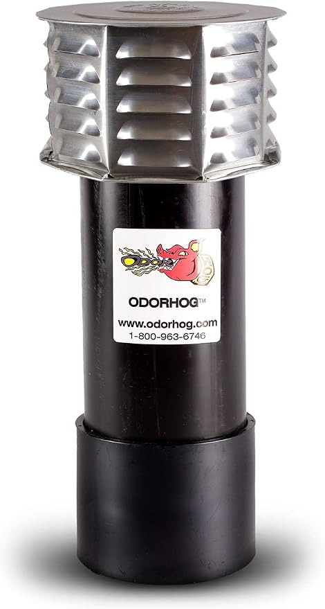 OdorHog Metal Cap Slip On Vent Stack Pipe Filter 4" Black ABS, Removes Outdoor