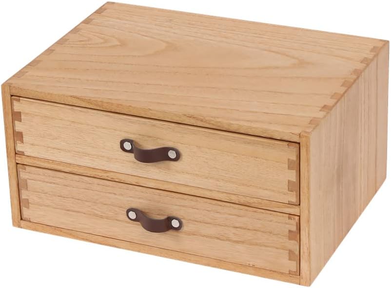 DDYURI Wooden Desk Organizer with 2 Drawers - Desktop Storage Drawers for Office Supplies File Paper Storage - Wood Chest/Small Cabinets for Jewelry Dresser Kitchen Counter (FAX2C-LT）
