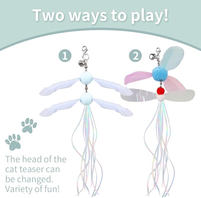 PAZ'S GIFT Cat Wand Toys, Rotating Feather 2 Piece Catnip wzggle Sounding Toy, Soft and Durable, Interactive cat Kick Toys for Indoor Play