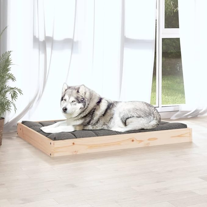 Solid Pine Wood Dog Bed for Medium Breeds, Elevated Pet Bed with Minimalist Design, Indoor Dog Couch for Living Room or Bedroom, Natural Wood Finish, Durable and Sturdy