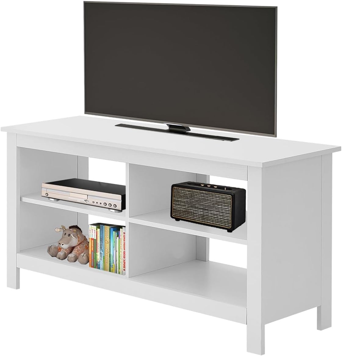 Gyger 43 Inches TV Stand,Mid Century Modern Entertainment Center with 4 Open Shelves Farmhouse TV Media Console Table for Living Room,Bedroom,Television Stand up to 50 Inches(White)