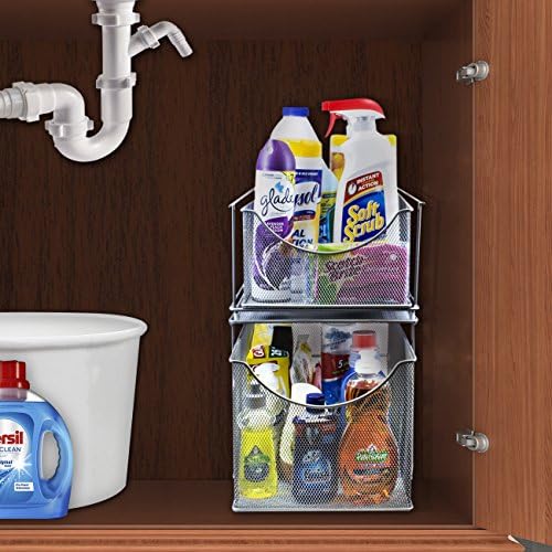 Sorbus Under Sink Organizer, Pull-Out Mesh Drawer (1 Drawer, Silver)