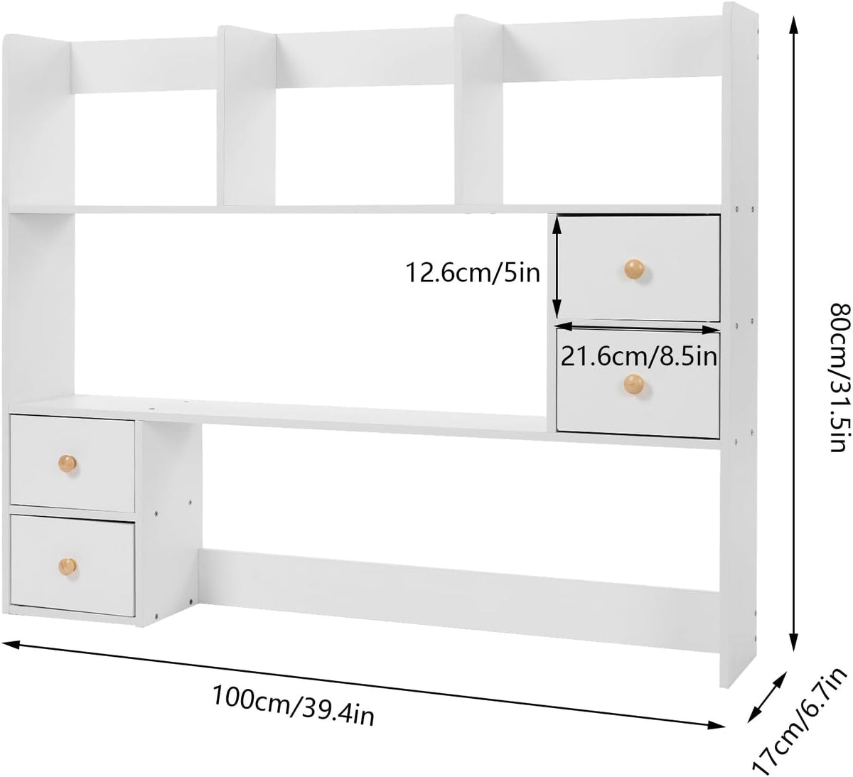 Wood Dorm Desktop Storage Rack, Office Desk Bookshelf Holder, Desktop Bookshelf Storage with 4 Small Storage Cabinets, Desktop Rack for Classrooms, Offices, Dormitories, Study Rooms (White)