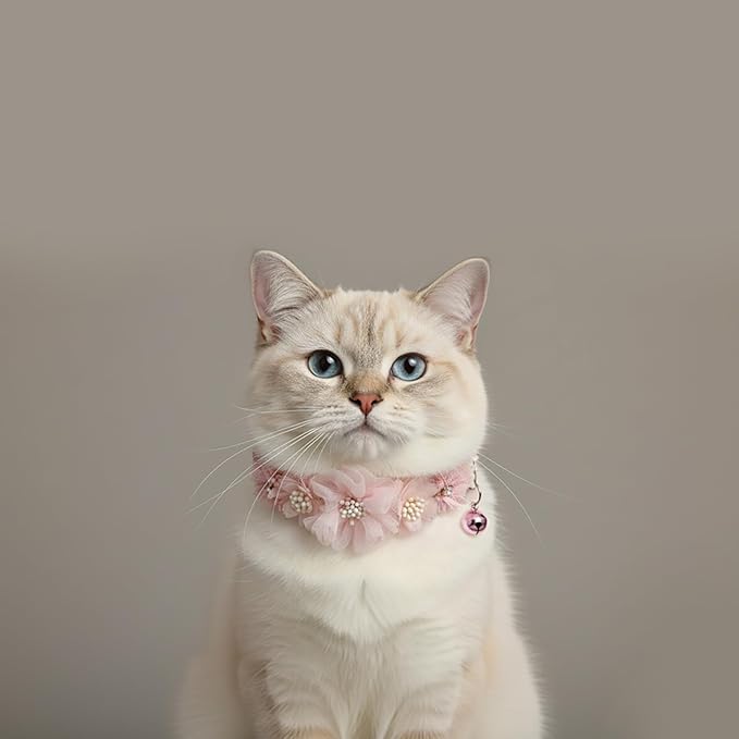2 Pack Cat Collar Pink Floral with Bell and Removable Flower Bowtie Breakaway Adjustable Cat Collar for Girl Kitten Puppy Small Cats Dogs Daily Decoration (XQ102-2)