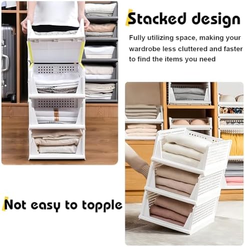 yazi 5 Pack Large Plastic Stackable Closet Storage Boxes