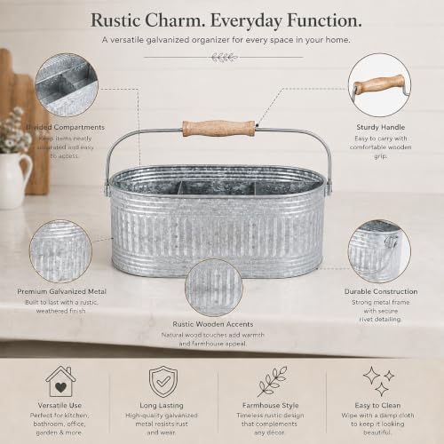 CLEENTABLE Galvanized Metal Utensil Caddy, 4-Compartment