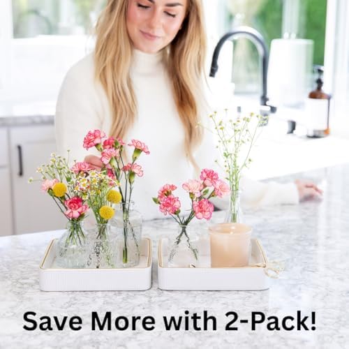 2 Pack White Catch All Trays for Jewelry| Small Leather Valet Tray| Key Bowl for Entryway Table EDC Trinket Tray CatchAll| Perfume Trays for Dresser Organizer Perfume Holder (Set of 2)