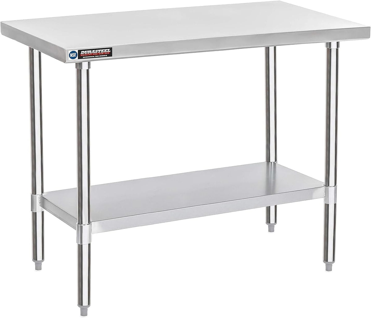 DuraSteel 24x48 Stainless Steel Work Table - NSF Commercial Prep Metal Table - Outdoor Pizza Oven Stand w/Under Shelf - Kitchen Island Laundry Utility Garage Microwave Stand Large Rolling Storage Cart