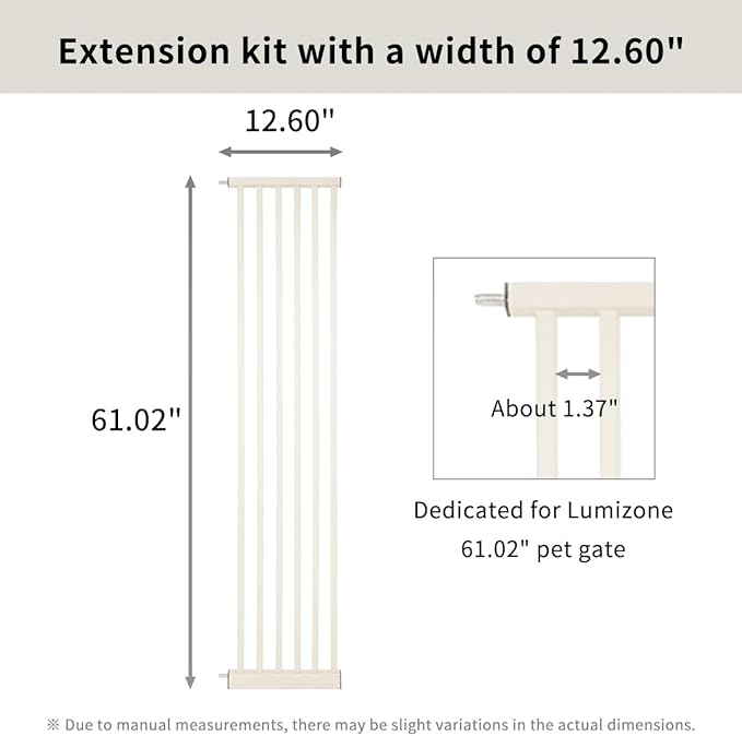 Lumizone Extra Tall Cat Gate Extension Kit 61.02" High Pressure Mounted 12.6" Extra Wide 1.37" Gap No Drilling Tall Pet Gate for Dogs (Cream, 61.02" H x 12.60" W, Extension)
