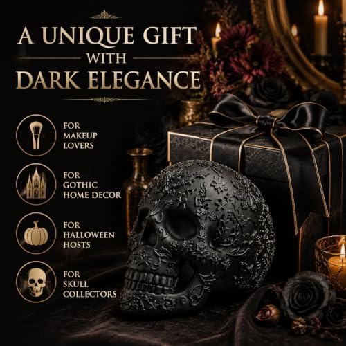 Skull Makeup Brush Holder, Pen Holder, Vanity, Desk, Office Organizer, Stationary, Decor Planter, Candy Bowl, Goth Decorations, Extra Large, Skulls Gothic Skull & Bones Organizer Bathroom