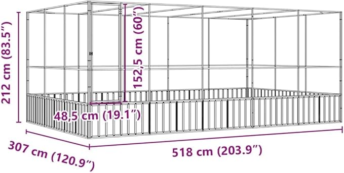 Large Metal Heavy Duty Walk-in Aviary Cage with Extension, Ample Activity Space Bird Cage with Lockable Door Also for Chickens and Rabbits, Silver 203.9"x120.9"x83.5" Steel,-417