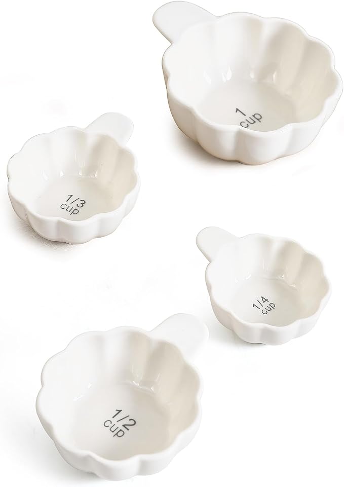 Pumpkin Ceramic Measuring Cups, 4-Piece Set, ⅓ & ¼ Cup Sizes, Baking & Cooking