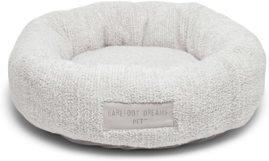 Barefoot Dreams CozyChic Round Pet Bed, Dog Accessories, Pearl/Silver-Small