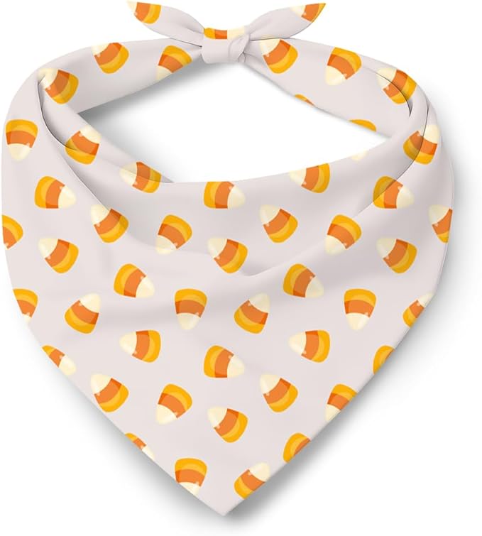 Candy Corn Dog Bandana, Funny Food Pattern Pet Kerchief, Candy Corn Print Adjustable Triangle Dogs Scarf, Comfortable Dog Bandana for Small Medium Dogs