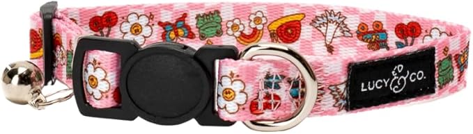 Lucy & Co. Cutie Patootie Breakaway Cat Collar with Bell – Designer Print Adjustable Safety Collar for Cats, Kittens & Small Dogs, Lightweight Pet Collar for Boy & Girl Cats – Small