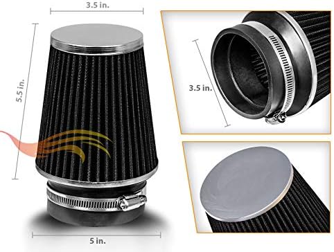 BLACK 3.5" 89 mm Inlet Narrow Air Cone Replacement Performance Washable