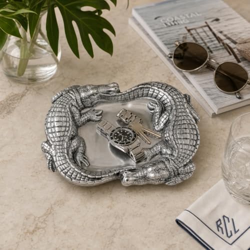 Arthur Court Alligator Catchall Tray - Premium Aluminum Decorative Organizer - 9 Inch Long for Desktop, Nightstand, or Dresser