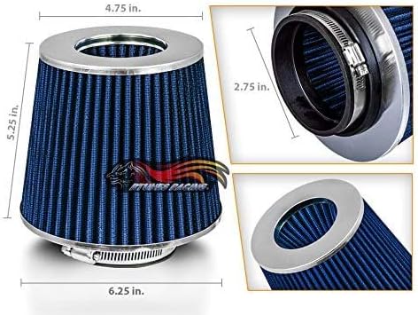 BLUE 2.75" 70 mm Inlet Cold Air Cone Replacement Performance Washable Clamp-On