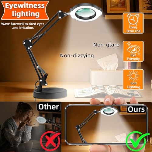 10X Magnifying Glass with Light and Stand 2-in-1 LED Lighted Desk Lamp