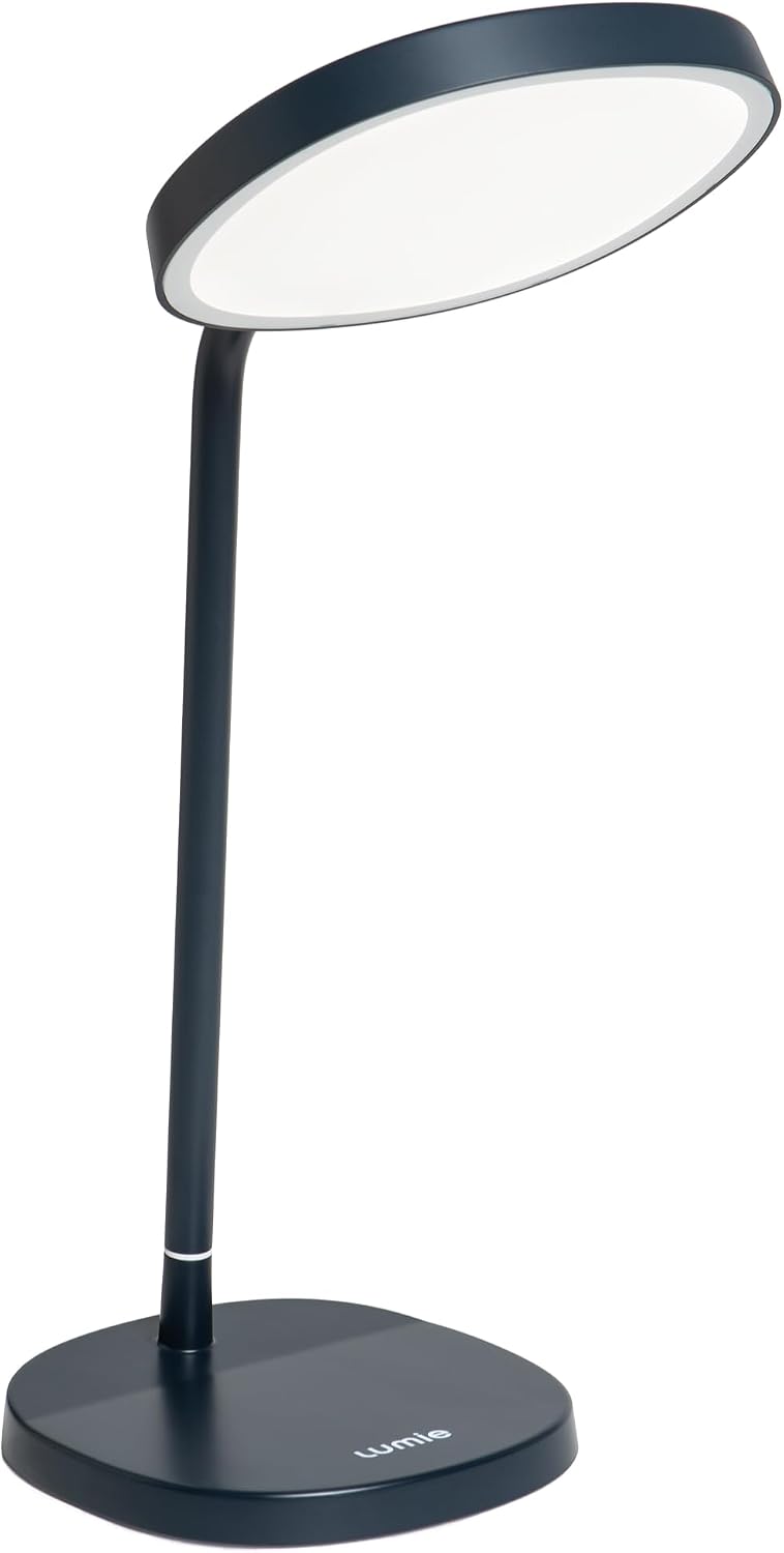 Lumie Task - 10,000 Lux Adjustable Bright Light Therapy Desk Lamp for Mood and Energy Boost and Winter Blues Relief, Crystal Clear Illumination and Maximum Visual Comfort - White Mist (Charcoal Blue)