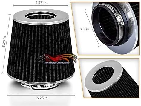 BLACK 2.5" 63.5 mm Inlet Cold Air Cone Replacement Performance Washable