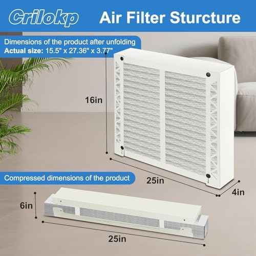 2 Pack 413 Replacement Filter Compatible with AprilAire Whole House Air Purifiers Model 1410, 1610, 2410, 2416, 3410, 4400, Size:16x25x4(15.5" x 27.36" x 3.77") MERV 13 Pleated HVAC AC Furnace Filter