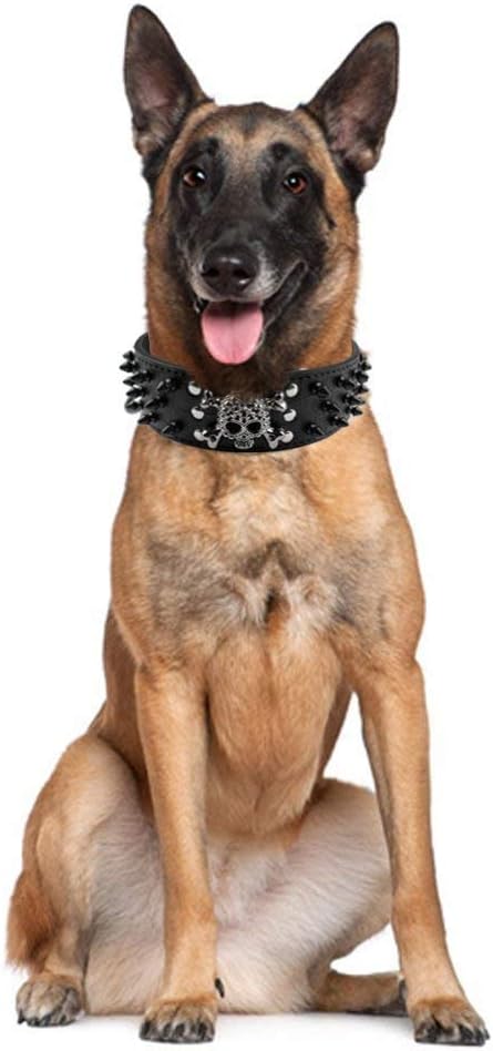 Serijoars Spiked Studded Dog Collar, PU Leather Dog Collar, Adjustable Pet Collars for Medium or Large Breed Pet (XL, Leopard2)