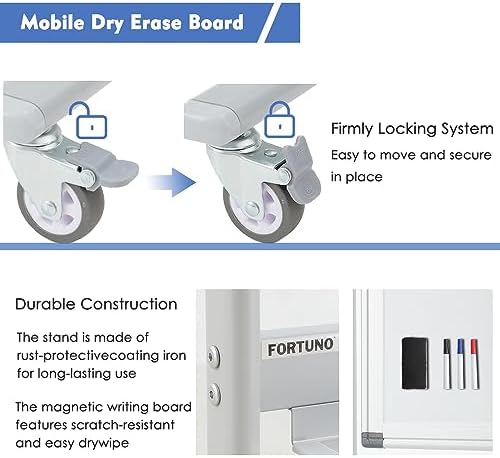 96x48 Magnetic Mobile Whiteboard on Wheel, Large Double Sided Rolling Board